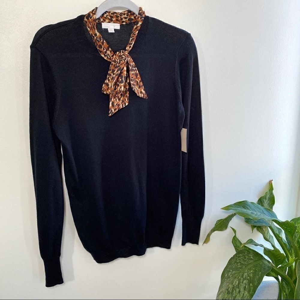 14th & Union Black sweater with cheetah bow tie - Picture 4 of 8